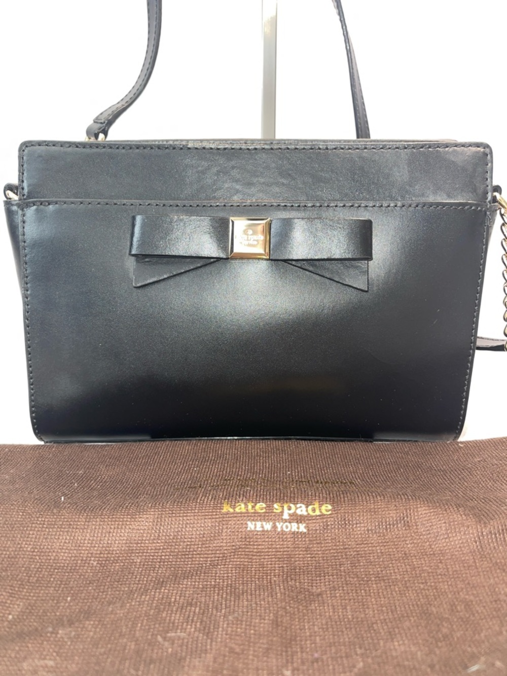 Kate Spade Montford Park Black Smooth Leather Bow Crossbody Bag w/ Dust Bag
